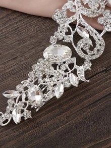 Băng đô cài tóc cô dâu trang trí Rhinestone - Bạc - Xem 2