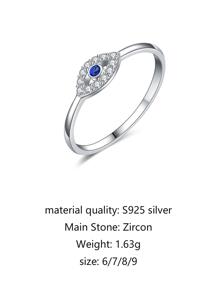 1入組S925銀邪惡之眼設計圓環合適的適用於女性日常穿著 - 銀色 - 查看 4