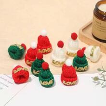 10 Piezas Broches De Pelo Con Mini Sombrero De Navidad Creativo Y Pompones - Verde - Ver 7