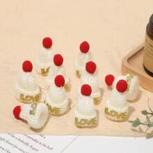 10 Piezas Broches De Pelo Con Mini Sombrero De Navidad Creativo Y Pompones - Verde - Ver 6