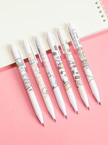 6pcs Japanese Stationery Cartoon Cow Neutral Black Ink Ballpoint Pens For Students And Office Workers, Randomly Sent By Yi Mu Xian Sheng And Moka - Multicolor - View 1