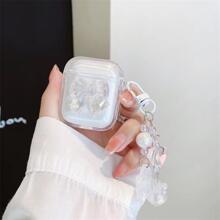 全息蝴蝶结星形吊饰，兼容 Apple Airpods 无线耳机盒（不带耳机） - 白色 - 查看 1