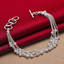 925纯银镀层哑光珠链葡萄手链，女士婚礼订婚派对首饰 - 銀色 - 查看 1