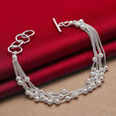 925 Sterling Silver Plated Matte Bead Ball Chain Grapes Bracelet For Woman Wedding Engagement Party Jewelry