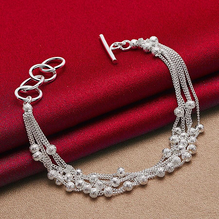 925纯银镀层哑光珠链葡萄手链，女士婚礼订婚派对首饰 - 銀色 - 查看 1