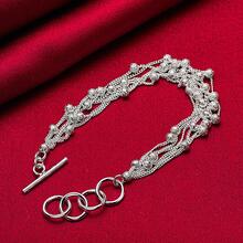 925纯银镀层哑光珠链葡萄手链，女士婚礼订婚派对首饰 - 銀色 - 查看 2