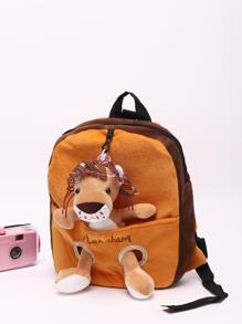 Niños Bolsa creativa con bordado de letra con dibujos animados león adorno franela dulce - Amarillo - Ver 1