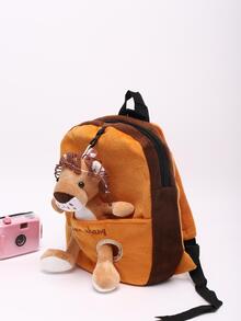 Niños Bolsa creativa con bordado de letra con dibujos animados león adorno franela dulce - Amarillo - Ver 3