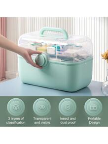 藥品收納盒收納急救箱收納盒3塑膠大容量便攜家庭緊急情況藥盒 - 綠色 - 查看 2