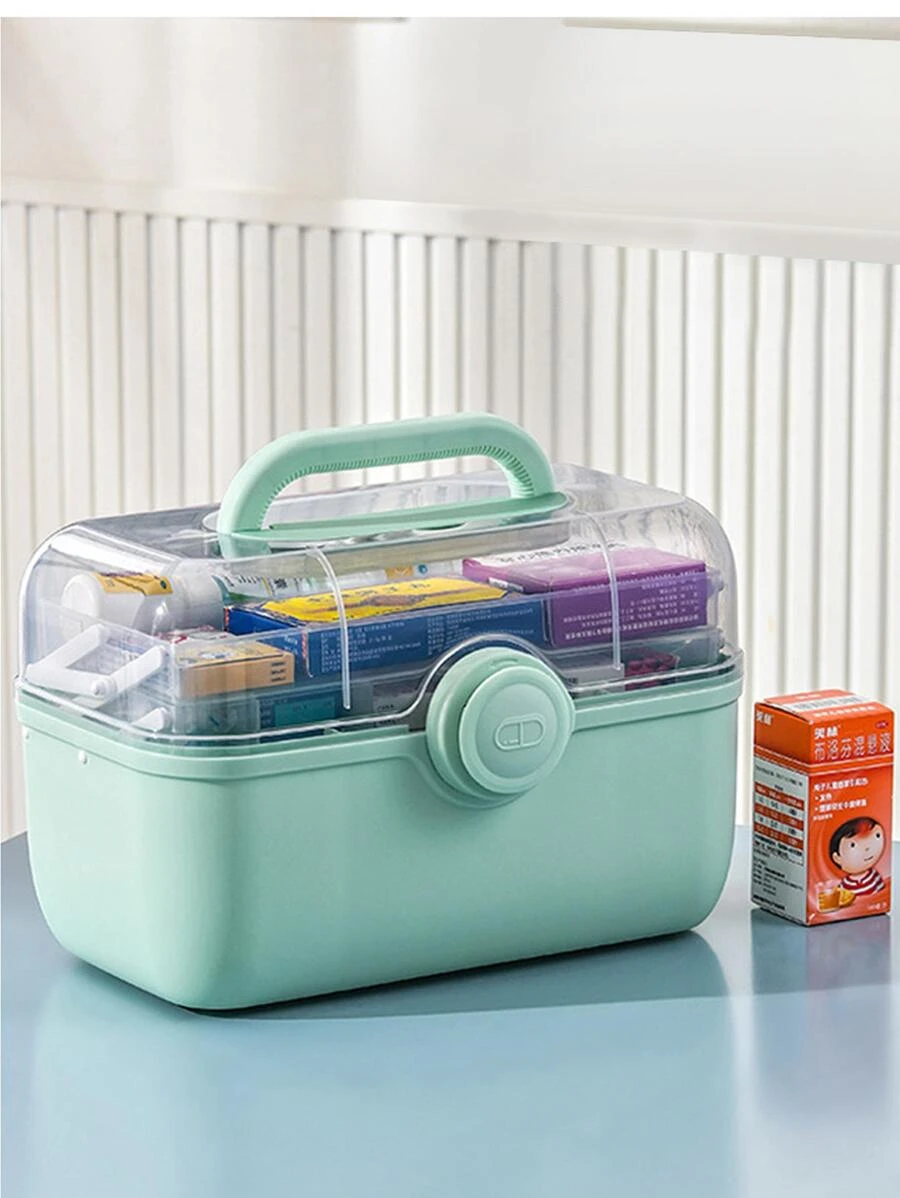 藥品收納盒收納急救箱收納盒3塑膠大容量便攜家庭緊急情況藥盒 - 綠色 - 查看 1