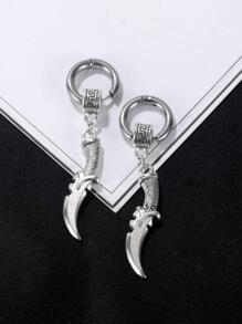 1雙復古灰色的鏤空圓形設計街嘻哈合金刀形懸垂耳環適合女士 - 灰色 - 查看 1