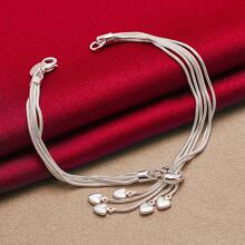 925 Sterling Silver Plated Five Solid Heart Snake Chain Bracelet Jewelry - Silver - View 1