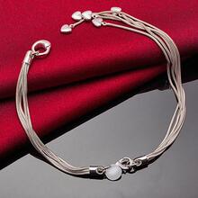 925 Sterling Silver Plated Five Solid Heart Snake Chain Bracelet Jewelry - Silver - View 4