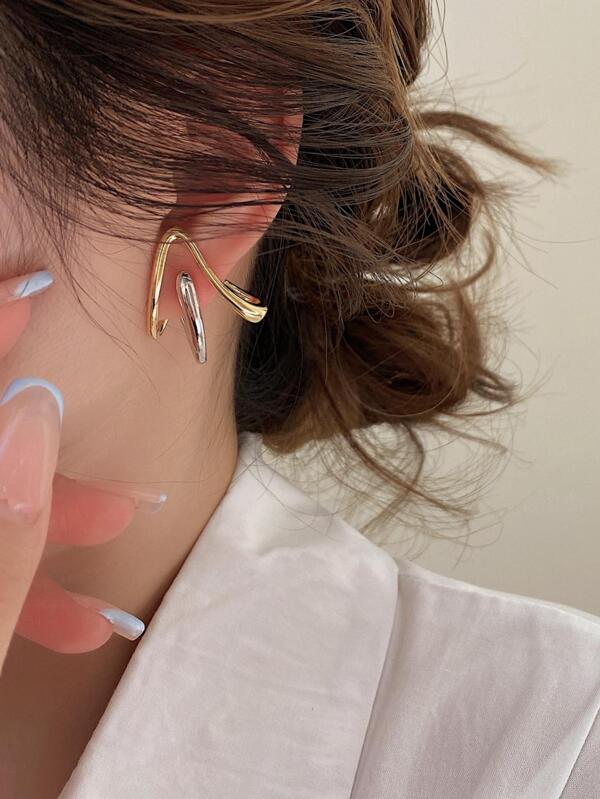 زوج من أقراط الحلقة المعدنية ذات اللونين المتباينين، أقراط يومية بسيطة، موضة للحفلات والأعراس وأعياد الميلاد