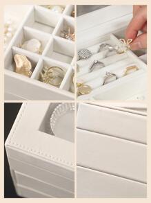 透明蓋珠寶盒,3層珠寶組織者大型多功能珠寶收納盒,帶2個抽屜,戒指耳環項鍊女孩子飾品展示盒 - 白色 - 查看 6