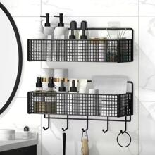 1pc Non-Trace Adhesive Storage Rack Without Drilling Bathroom Accessories - Black - View 1