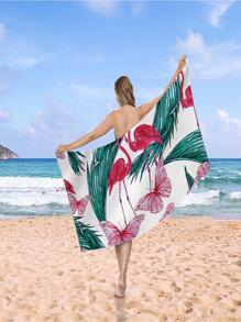 1 件 Ren 浴巾，带有绿叶和红色火烈鸟印花，超强吸水，适用于成人户外沙滩椅套，沙滩巾 - 粉色 - 查看 4