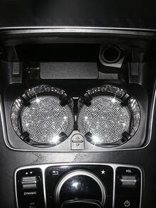 2pcs Rhinestone Decor Anti-slip Car Coaster - Silver - View 4