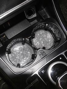 2pcs Rhinestone Decor Anti-slip Car Coaster - Silver - View 1