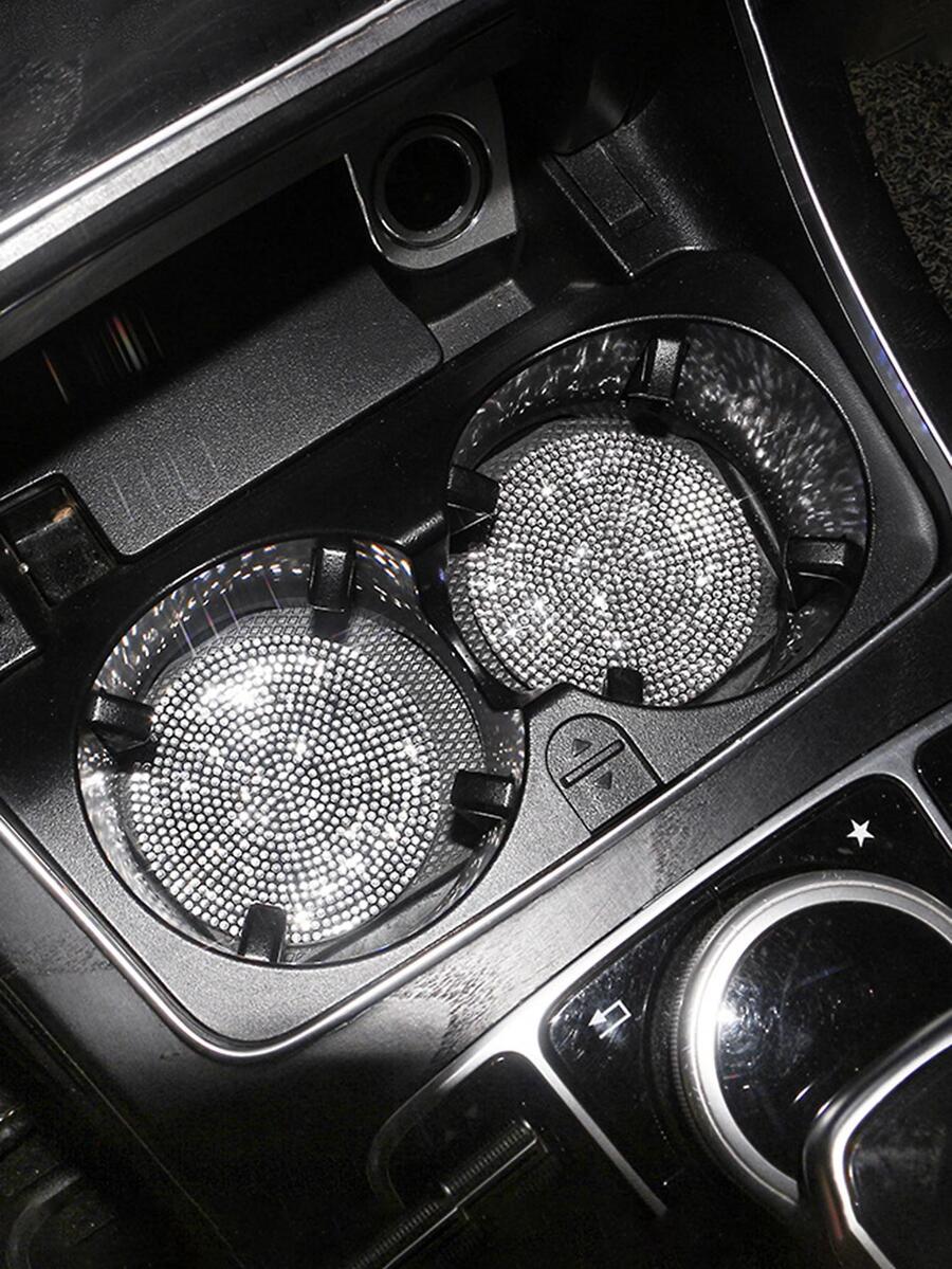 2pcs Rhinestone Decor Anti-slip Car Coaster - Silver - View 1