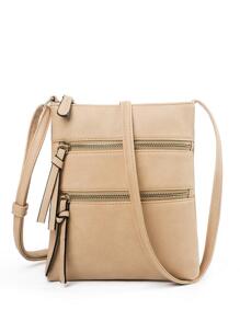 迷你素色方包前拉鍊休閒可調整肩帶 - 卡其色 - 查看 1