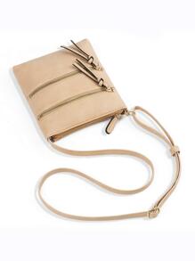 迷你素色方包前拉鍊休閒可調整肩帶 - 卡其色 - 查看 3