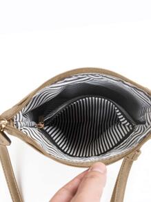 迷你素色方包前拉鍊休閒可調整肩帶 - 卡其色 - 查看 4