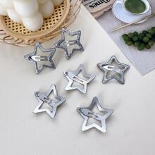 6pcs Girls Star Design Snap Clip For Hair Decoration - Silver - View 5