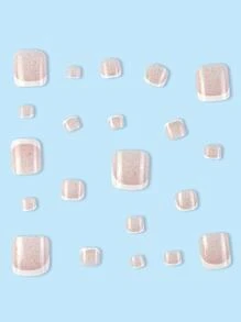 Upgrade Your Look With 24pcs Short Square French Style Glitter Full Cover Fake Toenail Kit Press On Nails Nail Supplies