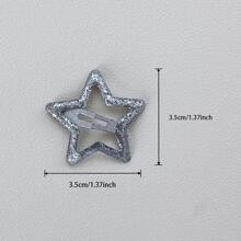 6pcs Girls Star Design Snap Clip For Hair Decoration - Silver - View 6