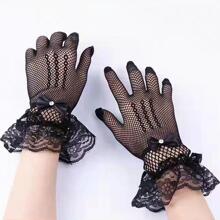 Găng Tay Lưới Hình Bướm Thời Trang Và Đa Năng Thắt Nút Ren Rỗng Cho Nữ Để Sử Dụng Hàng Ngày - màu đen - Xem 2