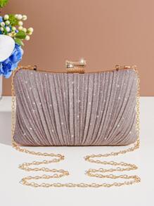 Champagne-Coloured Clutch Bag For Evening Party - Champagne - View 7