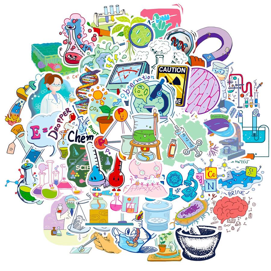 50入組化學實驗室塗鴉貼紙,化學,,物理,數學合成貼紙適用於行李,筆記本電腦