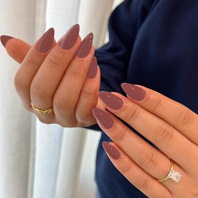 24片杏仁形纯色美甲贴片套装，按压式美甲套装，美甲用品，提升您的美甲造型。