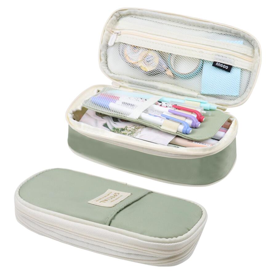 可愛大容量防水筆袋適用於學校用品 - 軍綠色 - 查看 1