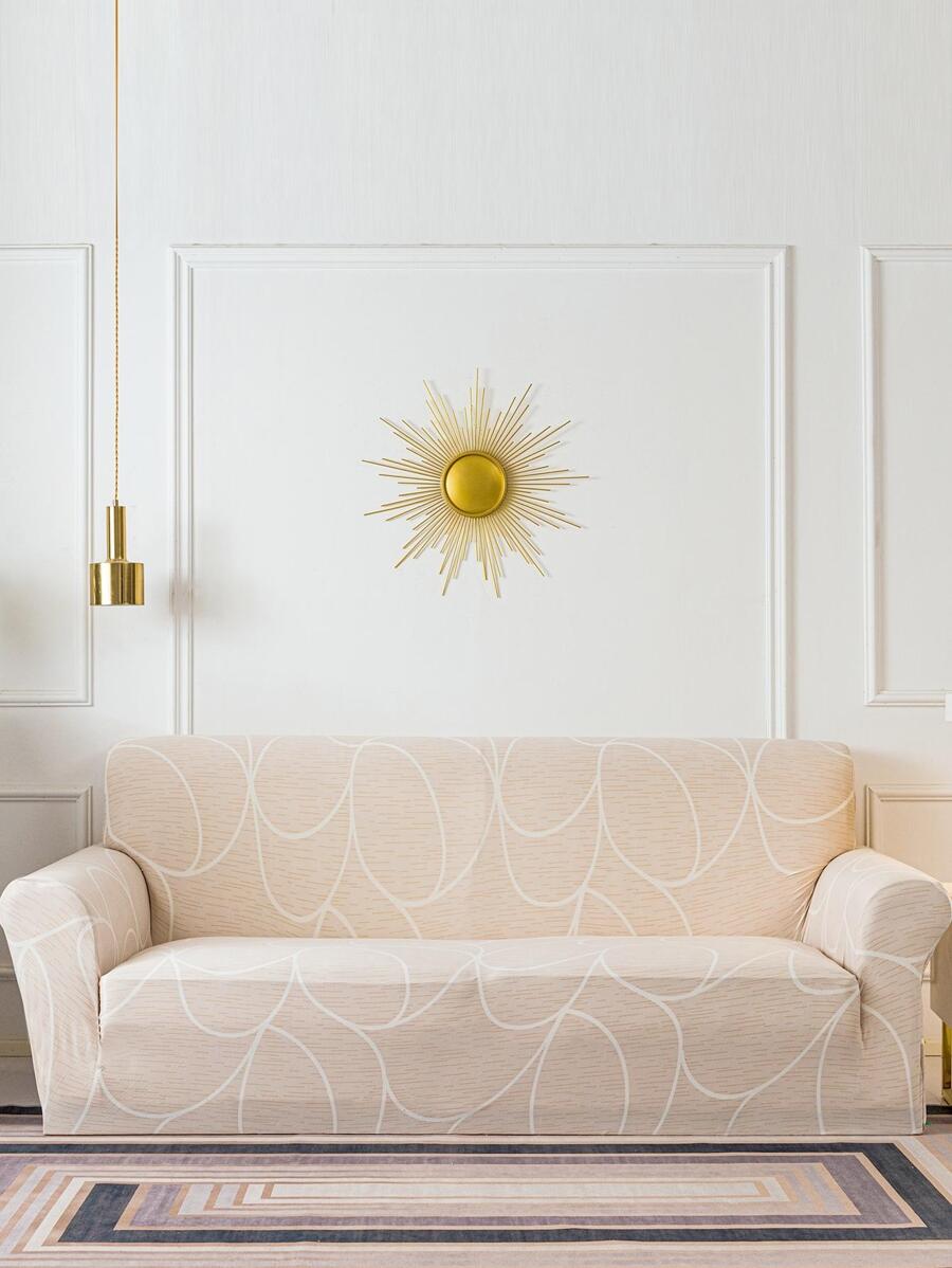 Striped Print Elastic Full Coverage Sofa Cover - Beige - View 1