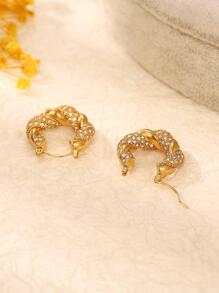 1 Vintage Thiết Kế Hình Tròn Chụp Tai Cho Nữ, phong Cách Châu Âu Màu Trắng Thanh Lịch Bông Tai Trang Trí Kim Cương Giả &, Kẹp Tai Bằng Thép Không Gỉ - Vàng - Xem 4