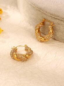 1 Vintage Thiết Kế Hình Tròn Chụp Tai Cho Nữ, phong Cách Châu Âu Màu Trắng Thanh Lịch Bông Tai Trang Trí Kim Cương Giả &, Kẹp Tai Bằng Thép Không Gỉ - Vàng - Xem 3