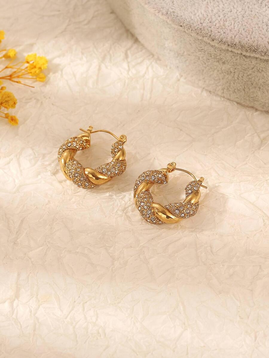 1 Vintage Thiết Kế Hình Tròn Chụp Tai Cho Nữ, phong Cách Châu Âu Màu Trắng Thanh Lịch Bông Tai Trang Trí Kim Cương Giả &, Kẹp Tai Bằng Thép Không Gỉ - Vàng - Xem 1