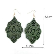 1雙復古木頭鏤空幾何耳墜適合女士日常裝飾 - 綠色 - 查看 5