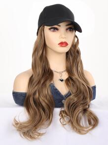 Long Fluffy Wavy Curly Wigs With Hat Baseball Cap Seamless Connection Hair Extensions For Women Synthetic Natural Fake Hairpiece Adjustable Hat Wig - Ombre - View 6