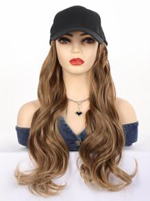 Long Fluffy Wavy Curly Wigs With Hat Baseball Cap Seamless Connection Hair Extensions For Women Synthetic Natural Fake Hairpiece Adjustable Hat Wig - Ombre - View 5
