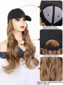 Long Fluffy Wavy Curly Wigs With Hat Baseball Cap Seamless Connection Hair Extensions For Women Synthetic Natural Fake Hairpiece Adjustable Hat Wig - Ombre - View 7