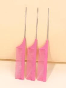 Rat Tail Comb,3Pcs/Set Heat Resistant Mouse Tail Comb With Stainless Steel Pin, Anti-Static Heat Resistant Styling Hair Comb, Braiding Comb, Perfect For Hair Styling - Pink - View 4
