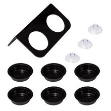1 PC Reptile Water Bowl Double Grid Gecko Food Dish Feeder Detachable Suction Cup Reptile Feeding Dish Feeder with 6 Pcs Cups Dish Bowls for Pet Food and Water Feeding - Black - View 5