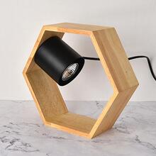 1pc Wooden Table Lamp, Modernist Geometric Design Lantern Table Lamp For Bedroom - Ginger - View 4