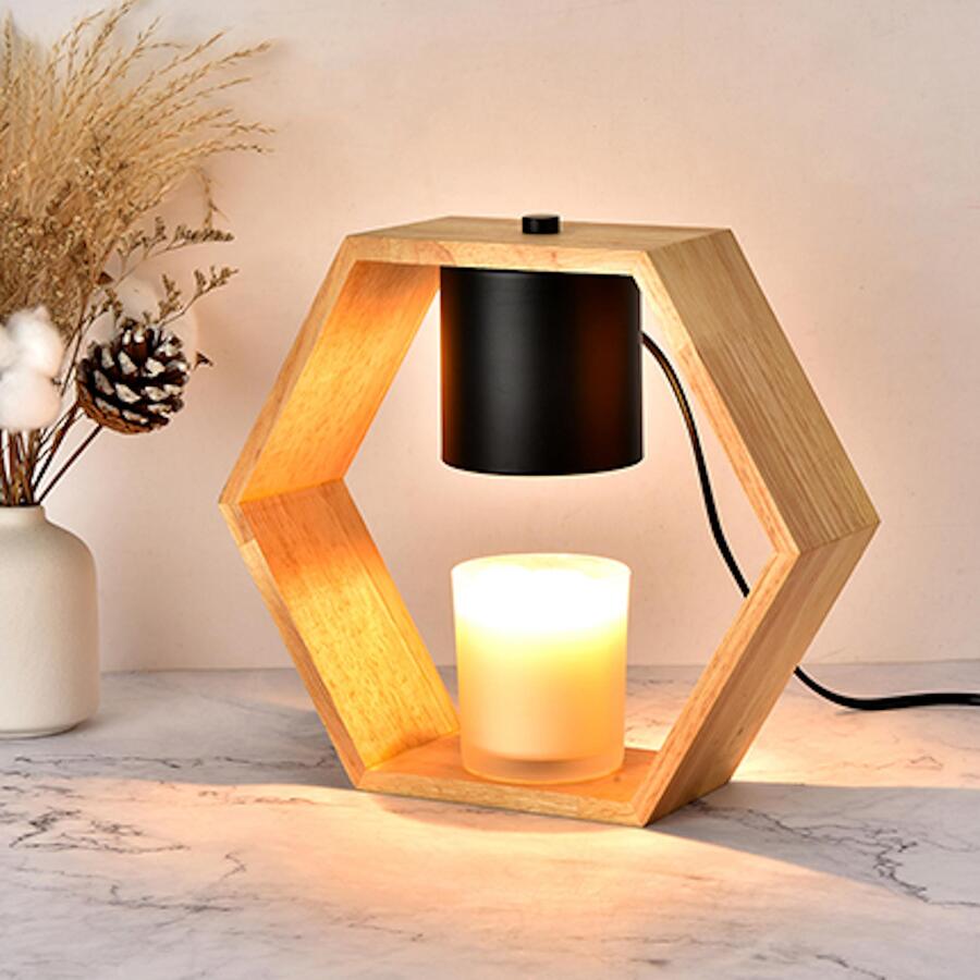 1pc Wooden Table Lamp, Modernist Geometric Design Lantern Table Lamp For Bedroom - Ginger - View 1
