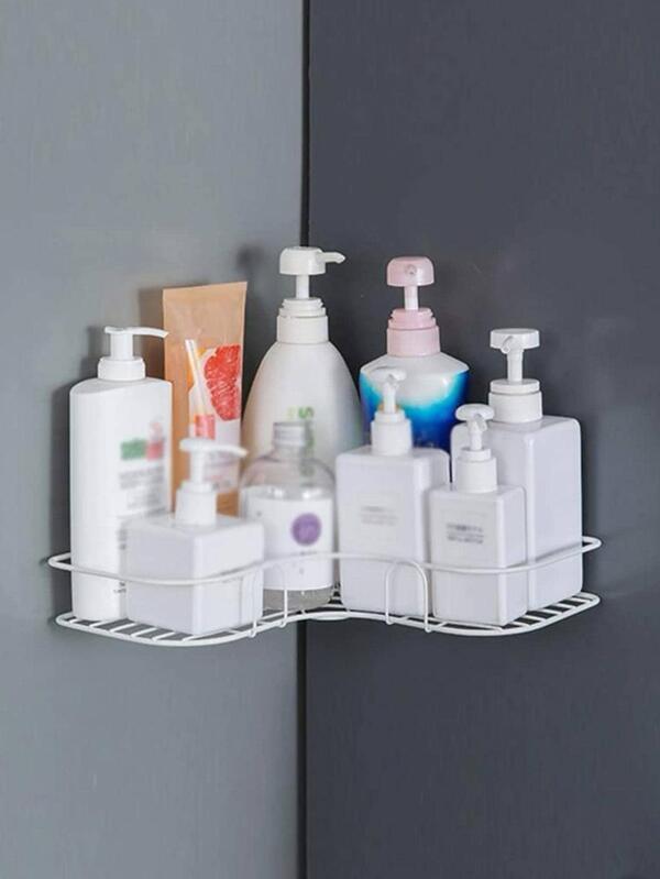 1pc iron bathroom storage rack, white non perforated wall mounted