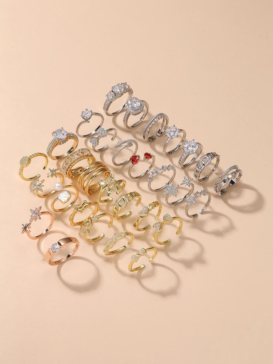 10枚/套 隨機華麗款式女士戒指套裝 - 彩色 - 查看 1