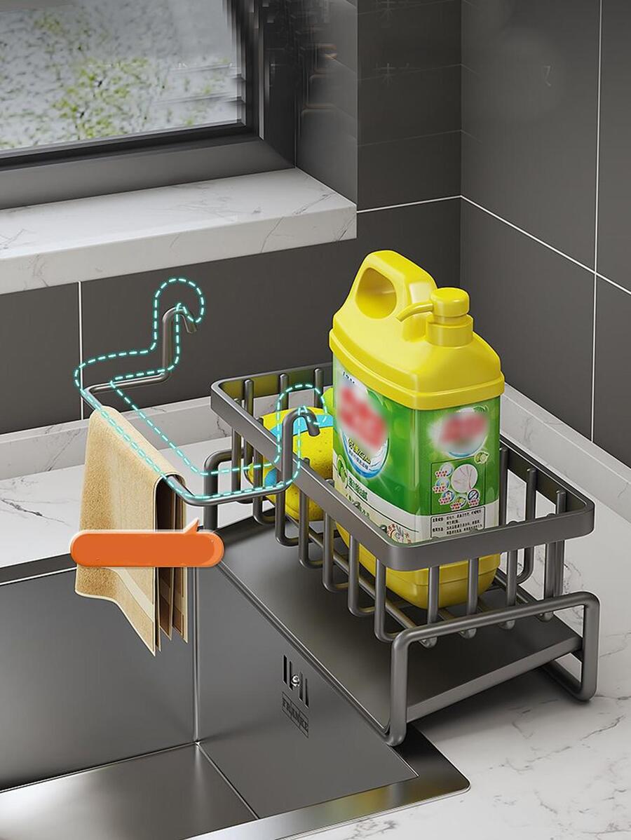 Gray Single Layer Sponge Holder With Handle Rack For Kitchen Drainage ...